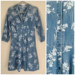 Westport Blue & White Floral Chambray Button-up Dress